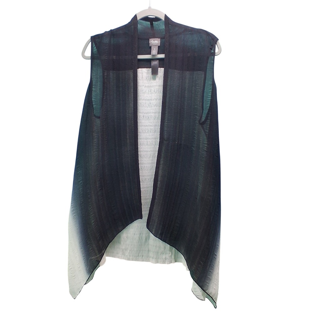 Chico's Travelers Collection Vest 1 Black White Ombre Plisse Layering Chic